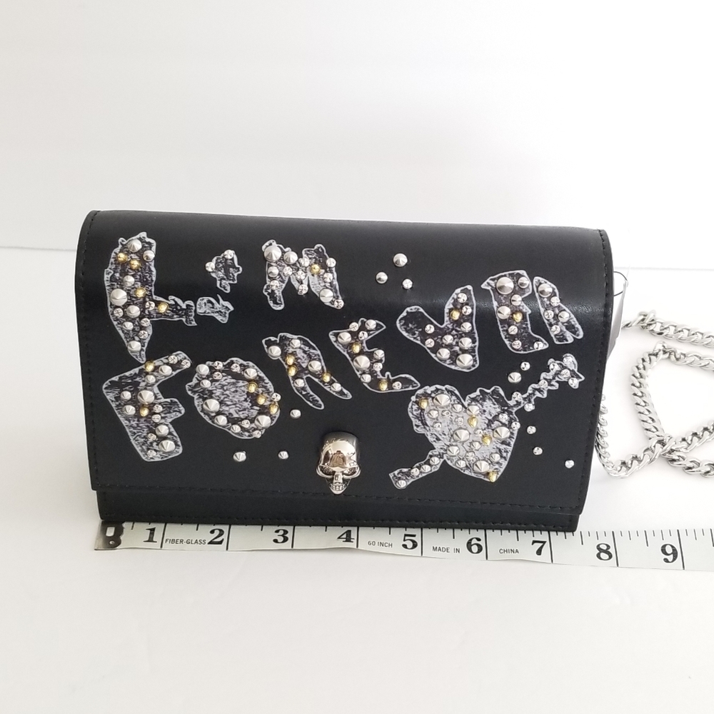 Alexander McQueen Skull Leather Stud Embellished Chain Crossbody Black - Picture 11 of 12